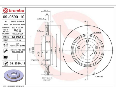 Bromsskiva COATED DISC LINE 09.9590.11 Brembo, bild 3
