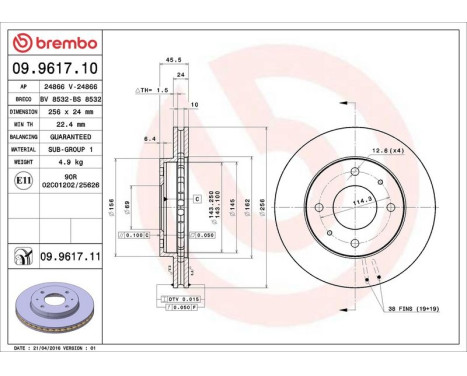 Bromsskiva COATED DISC LINE 09.9617.11 Brembo, bild 3