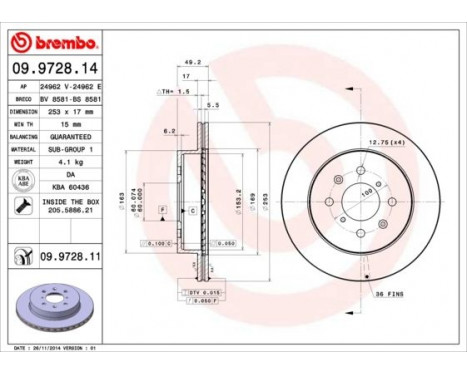 Bromsskiva COATED DISC LINE 09.9728.11 Brembo, bild 2