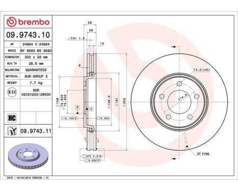 Bromsskiva COATED DISC LINE 09.9743.11 Brembo, bild 3