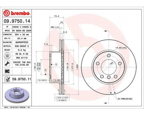 Bromsskiva COATED DISC LINE 09.9750.11 Brembo, bild 2