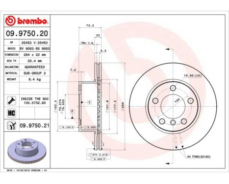 Bromsskiva COATED DISC LINE 09.9750.21 Brembo, bild 2