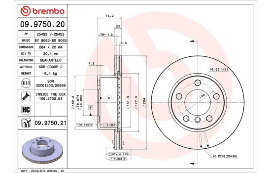 Bromsskiva COATED DISC LINE 09.9750.21 Brembo, bild 3