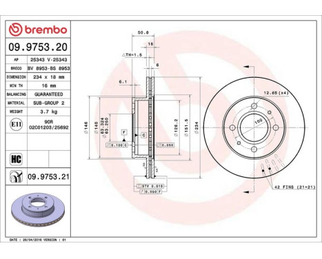 Bromsskiva COATED DISC LINE 09.9753.21 Brembo, bild 3
