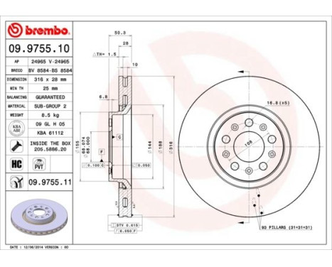 Bromsskiva COATED DISC LINE 09.9755.11 Brembo, bild 2