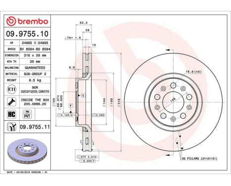 Bromsskiva COATED DISC LINE 09.9755.11 Brembo, bild 3