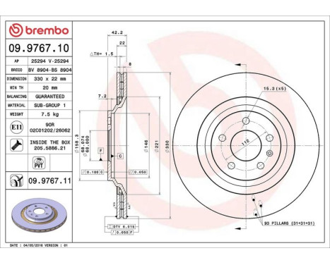 Bromsskiva COATED DISC LINE 09.9767.11 Brembo, bild 3