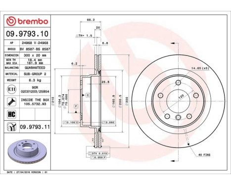 Bromsskiva COATED DISC LINE 09.9793.11 Brembo, bild 4