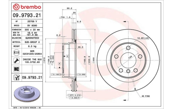 Bromsskiva COATED DISC LINE 09.9793.21 Brembo, bild 2