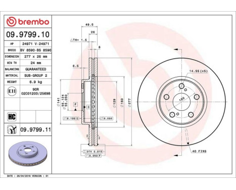Bromsskiva COATED DISC LINE 09.9799.11 Brembo, bild 3
