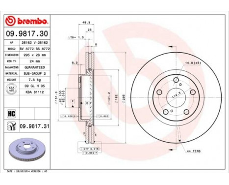 Bromsskiva COATED DISC LINE 09.9817.31 Brembo, bild 2