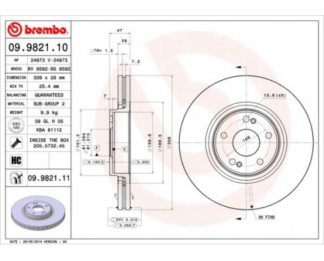 Bromsskiva COATED DISC LINE 09.9821.11 Brembo, bild 2