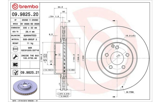 Bromsskiva COATED DISC LINE 09.9825.21 Brembo, bild 2