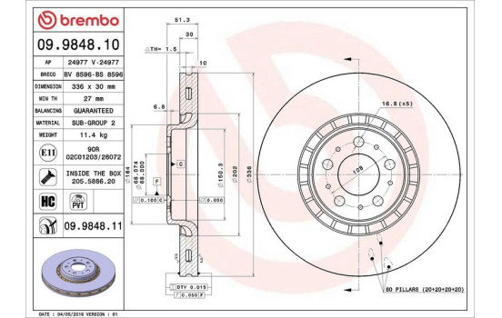Bromsskiva COATED DISC LINE 09.9848.11 Brembo, bild 2
