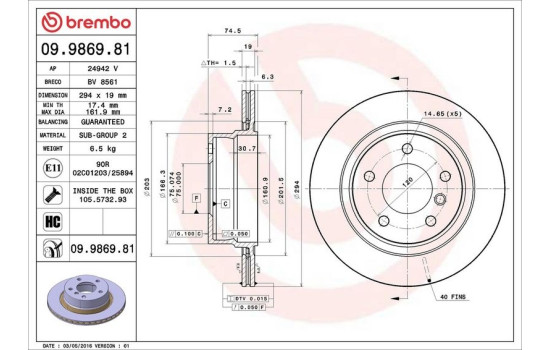 Bromsskiva COATED DISC LINE 09.9869.81 Brembo, bild 3