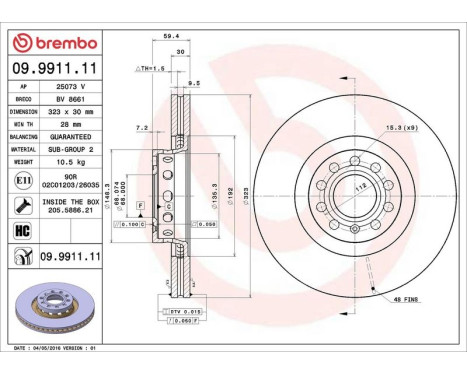 Bromsskiva COATED DISC LINE 09.9911.11 Brembo, bild 3