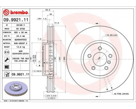 Bromsskiva COATED DISC LINE 09.9921.11 Brembo, bild 2