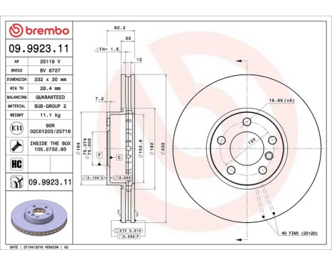 Bromsskiva COATED DISC LINE 09.9923.11 Brembo, bild 3