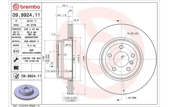 Bromsskiva COATED DISC LINE 09.9924.11 Brembo, bild 2