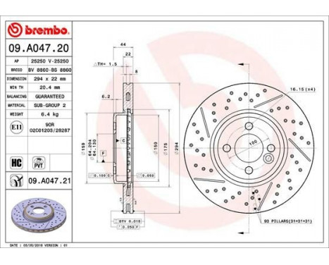 Bromsskiva COATED DISC LINE 09.A047.21 Brembo, bild 2