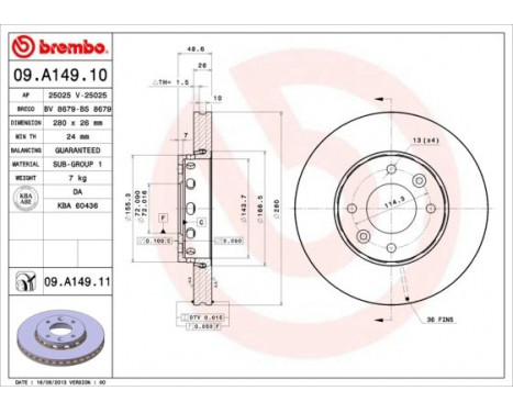 Bromsskiva COATED DISC LINE 09.A149.11 Brembo, bild 2