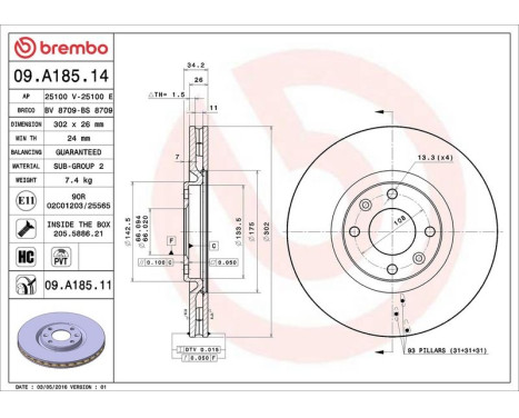 Bromsskiva COATED DISC LINE 09.A185.11 Brembo, bild 3