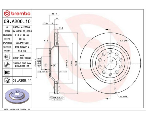 Bromsskiva COATED DISC LINE 09.A200.11 Brembo, bild 4
