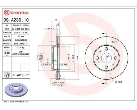 Bromsskiva COATED DISC LINE 09.A236.11 Brembo, bild 3