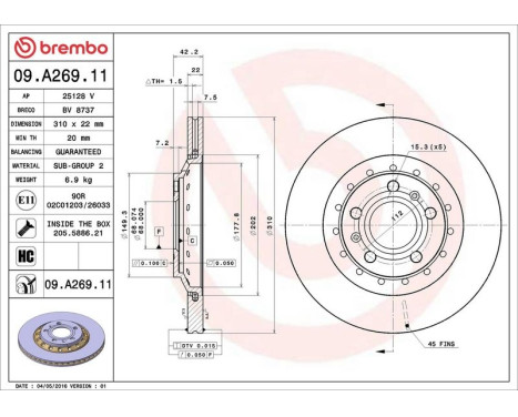 Bromsskiva COATED DISC LINE 09.A269.11 Brembo, bild 3