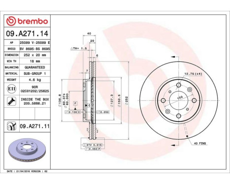 Bromsskiva COATED DISC LINE 09.A271.11 Brembo, bild 3