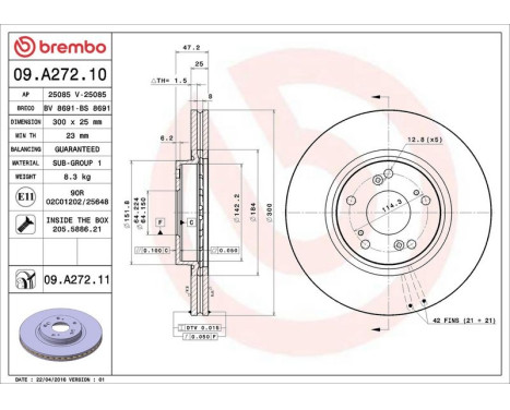 Bromsskiva COATED DISC LINE 09.A272.11 Brembo, bild 3