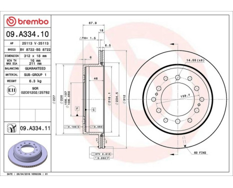 Bromsskiva COATED DISC LINE 09.A334.11 Brembo, bild 3