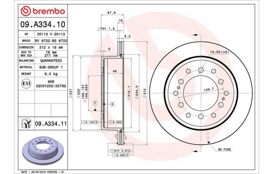 Bromsskiva COATED DISC LINE 09.A334.11 Brembo, bild 3
