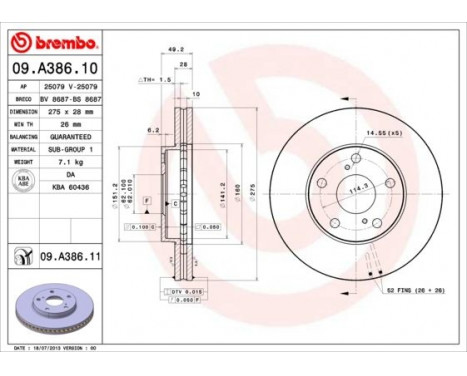 Bromsskiva COATED DISC LINE 09.A386.11 Brembo, bild 2