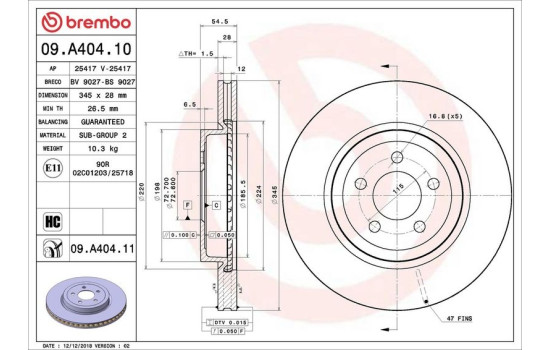 Bromsskiva COATED DISC LINE 09.A404.11 Brembo, bild 2