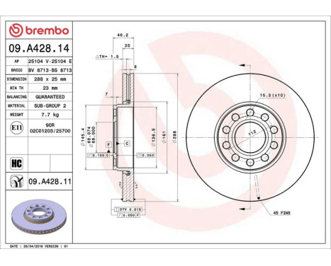 Bromsskiva COATED DISC LINE 09.A428.11 Brembo, bild 3