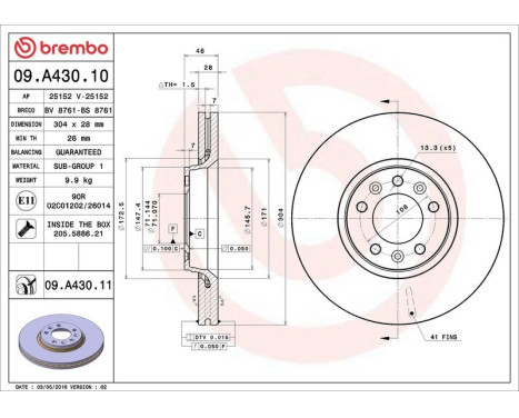 Bromsskiva COATED DISC LINE 09.A430.11 Brembo, bild 3