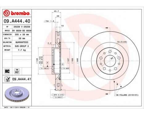 Bromsskiva COATED DISC LINE 09.A444.41 Brembo, bild 3