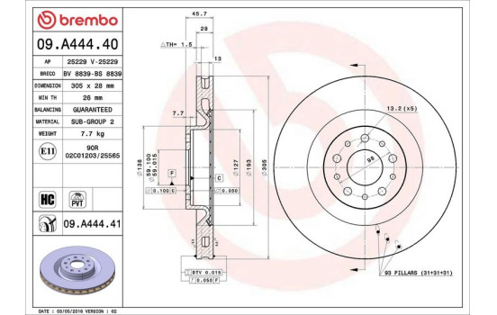 Bromsskiva COATED DISC LINE 09.A444.41 Brembo, bild 4