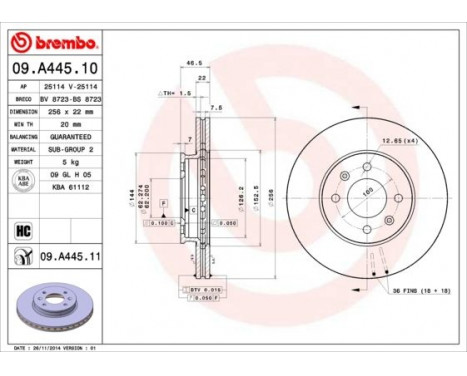 Bromsskiva COATED DISC LINE 09.A445.11 Brembo, bild 2