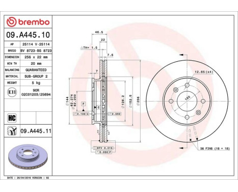 Bromsskiva COATED DISC LINE 09.A445.11 Brembo, bild 3