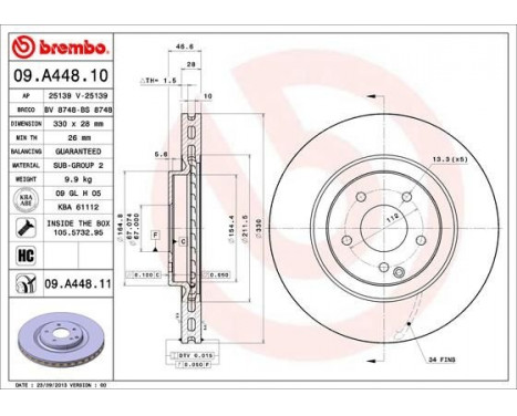 Bromsskiva COATED DISC LINE 09.A448.11 Brembo, bild 2