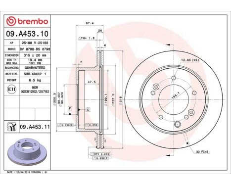 Bromsskiva COATED DISC LINE 09.A453.11 Brembo, bild 3