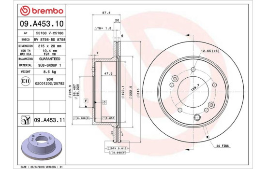 Bromsskiva COATED DISC LINE 09.A453.11 Brembo, bild 2