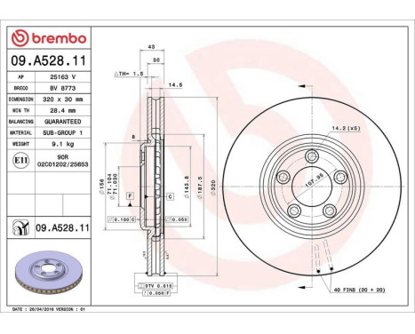 Bromsskiva COATED DISC LINE 09.A528.11 Brembo, bild 3