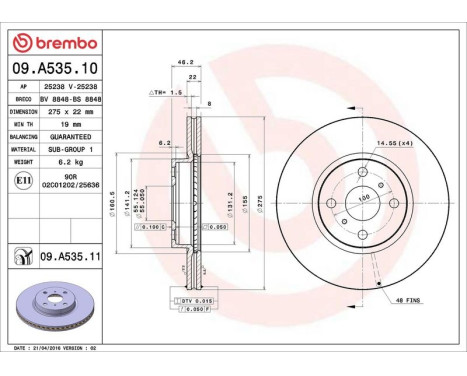 Bromsskiva COATED DISC LINE 09.A535.11 Brembo, bild 3