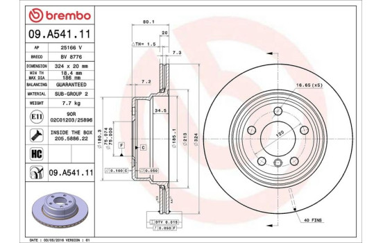 Bromsskiva COATED DISC LINE 09.A541.11 Brembo, bild 3