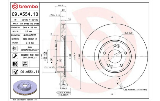 Bromsskiva COATED DISC LINE 09.A554.11 Brembo, bild 2