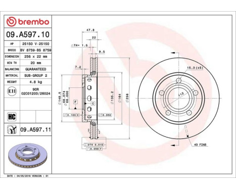 Bromsskiva COATED DISC LINE 09.A597.11 Brembo, bild 3