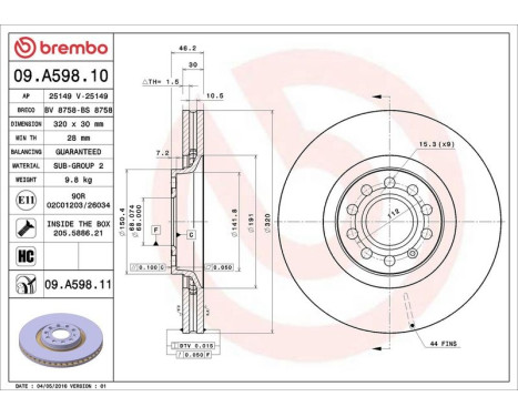 Bromsskiva COATED DISC LINE 09.A598.11 Brembo, bild 3